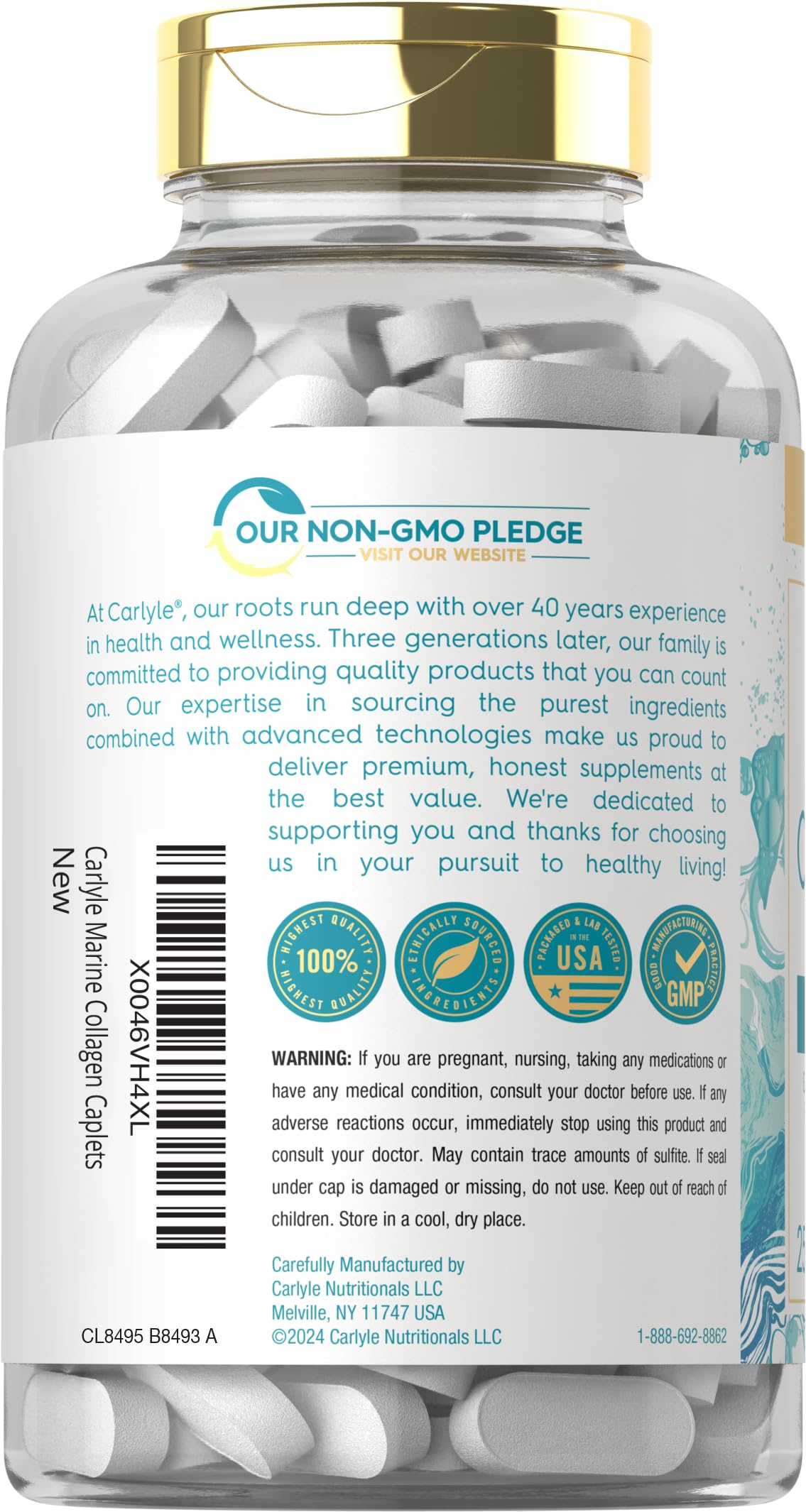 Carlyle Marine Collagen Pills | 250 Caplets | Wild Caught Collagen Peptides | Non-GMO, Gluten Free